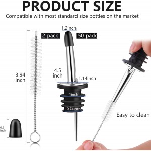 mwellewm 50 Pcs Liquor Pour Spouts, Stainless Steel Liquor Bottle Pourers for Alcohol Speed Pourers for Liquor Bottles Bartending Oil Vinegar and Wine Bar Bartender Accessories
