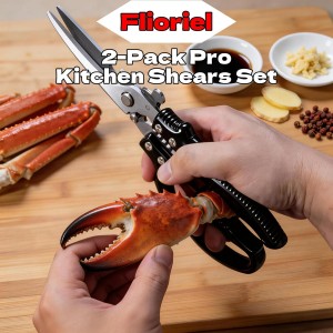 2-Pack Heavy Duty Kitchen Shears - Ultra Sharp All Purpose Food Scissors for Cutting Chicken Bones, Meat & Vegetables, Multi-Function Stainless Steel Cooking Shears (Black & Red)