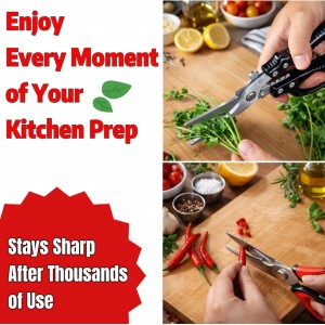 2-Pack Heavy Duty Kitchen Shears - Ultra Sharp All Purpose Food Scissors for Cutting Chicken Bones, Meat & Vegetables, Multi-Function Stainless Steel Cooking Shears (Black & Red)