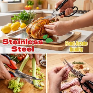 2-Pack Heavy Duty Kitchen Shears - Ultra Sharp All Purpose Food Scissors for Cutting Chicken Bones, Meat & Vegetables, Multi-Function Stainless Steel Cooking Shears (Black & Red)