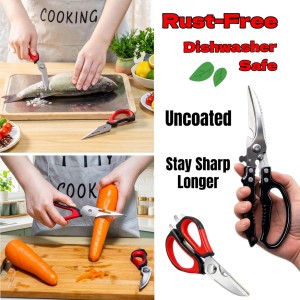 2-Pack Heavy Duty Kitchen Shears - Ultra Sharp All Purpose Food Scissors for Cutting Chicken Bones, Meat & Vegetables, Multi-Function Stainless Steel Cooking Shears (Black & Red)
