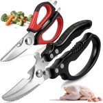 2-Pack Heavy Duty Kitchen Shears - Ultra Sharp All Purpose Food Scissors for Cutting Chicken Bones, Meat & Vegetables, Multi-Function Stainless Steel Cooking Shears (Black & Red)