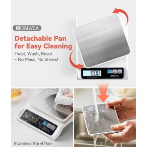 BOMATA 0.1g/ 13lb Food Scale, Digital Kitchen Scale with Removable Stainless Steel Pan, Backlit LCD Display, for Cooking, Baking B621 White