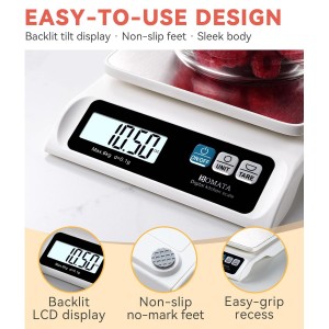 BOMATA 0.1g/ 13lb Food Scale, Digital Kitchen Scale with Removable Stainless Steel Pan, Backlit LCD Display, for Cooking, Baking B621 White