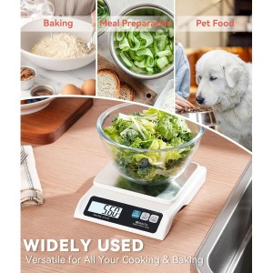BOMATA 0.1g/ 13lb Food Scale, Digital Kitchen Scale with Removable Stainless Steel Pan, Backlit LCD Display, for Cooking, Baking B621 White
