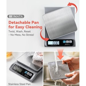 BOMATA 0.1g/ 13lb Food Scale, Digital Kitchen Scale with Removable Stainless Steel Pan, Backlit LCD Display, for Cooking, Baking B621 Grey