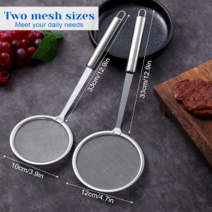 Fat Skimmer Spoon, Stainless Steel Fine Mesh Strainer - Fat Skimmer For Cooking, Food Strainer for Grease, Foam & Oil - 2 Pack (10cm & 12cm)