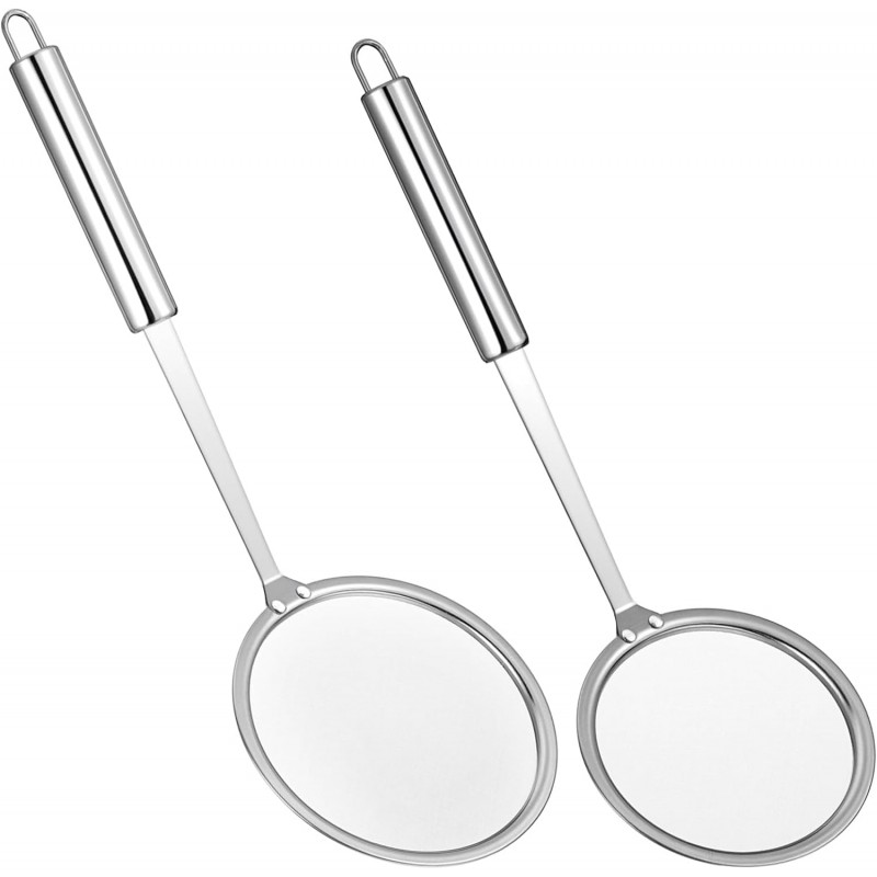 Fat Skimmer Spoon, Stainless Steel Fine Mesh Strainer - Fat Skimmer For Cooking, Food Strainer for Grease, Foam & Oil - 2 Pack (10cm & 12cm)