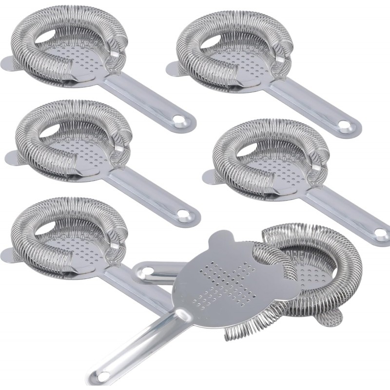6 PCS Cocktail Strainer Bulk, 3.9 X 6.5 Inch Stainless Steel Bar Strainer, Bar Tools Drink Strainer for Home and Professional Bartenders