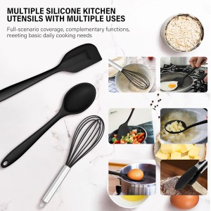 HaWare 11 PCS Silicone Cooking Utensils Set, Heat Resistant Kitchen Utensils with Holder, Food-grade Spatula Sets for Nonstick Cookware, Kitchen Tools Gadgets Include Fish Turner, Spoon (Black)