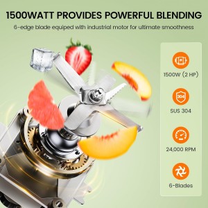 CRANDDI Professional Smoothie Blender, 80oz Countertop Blenders for Smoothies, Shakes & Ice Crushing, 1500W Compact Commercial Kitchen Blender with Stainless Steel Blade, 120V, K96