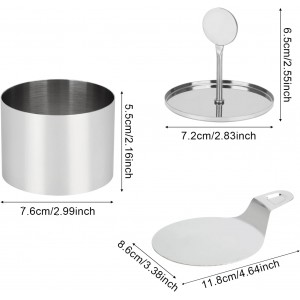 6 Pack Cake Ring Molds with 1 Pusher 1 Lifter, 3 Inch Seamless Mini Cheese Cake Cutter Ring Set, Stainless Steel Mini Food Mold for Mousse, Food Plating, Cookies, Baking (Round)