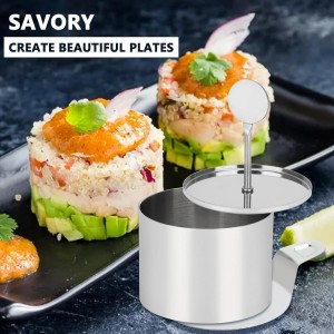 6 Pack Cake Ring Molds with 1 Pusher 1 Lifter, 3 Inch Seamless Mini Cheese Cake Cutter Ring Set, Stainless Steel Mini Food Mold for Mousse, Food Plating, Cookies, Baking (Round)