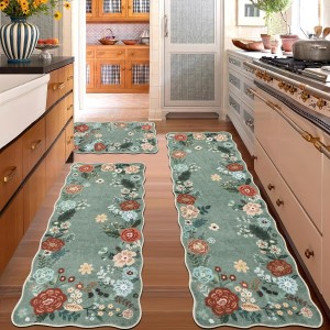 Homcomoda Floral Kitchen Rugs Mats for Floor 3PC, Farmhouse Non Slip Kitchen Rug Runner, Washable Non Skid Kitchen Rugs, Comfort Standing Mat for Laundry, Desk, Bar, Office
