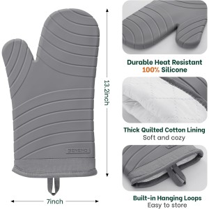 Beneno BPA-Free Silicone Oven Mitt 2-Pack Set, Heat Resistant 500°F Oven Mitts with Non-Slip Grip, Soft Thicker Lining, 7