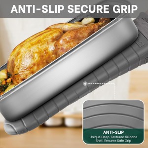 Beneno BPA-Free Silicone Oven Mitt 2-Pack Set, Heat Resistant 500°F Oven Mitts with Non-Slip Grip, Soft Thicker Lining, 7