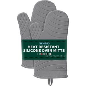 Beneno BPA-Free Silicone Oven Mitt 2-Pack Set, Heat Resistant 500°F Oven Mitts with Non-Slip Grip, Soft Thicker Lining, 7
