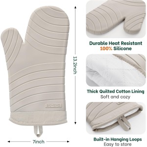 Beneno BPA-Free Silicone Oven Mitt 2-Pack Set, Heat Resistant 500°F Oven Mitts with Non-Slip Grip, Soft Thicker Lining, 7