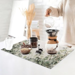 Watercolor Eucalyptus Leaves Placemats Set of 6, Green Branches Table Mates Non-Slip Heat Resistant Washable Linen Place Mats for Party Kitchen Dining Decoration Indoor Outdoor 12