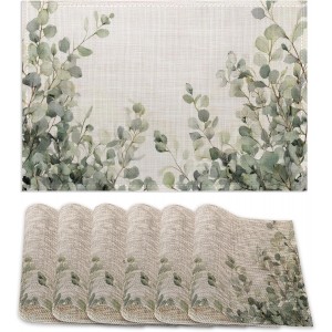 Watercolor Eucalyptus Leaves Placemats S...