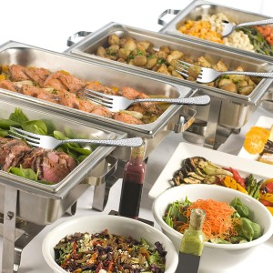 E-far Hammered Serving Forks, 4-Piece Stainless Steel Hostess Serving Utensils Set for Meat Catering Buffet Party Kitchen Restaurant, Non-toxic & Dishwasher Safe