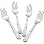 E-far Hammered Serving Forks, 4-Piece Stainless Steel Hostess Serving Utensils Set for Meat Catering Buffet Party Kitchen Restaurant, Non-toxic & Dishwasher Safe