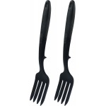 Hitefu 2 Pcs Flexible Silicone Forks for Cooking, 11.8 Inch Heat Resistant Cooking Fork, Non Stick Kitchen Spork for Spaghetti Mix Ingredients, Mash Food &Whisk Eggs (Black)
