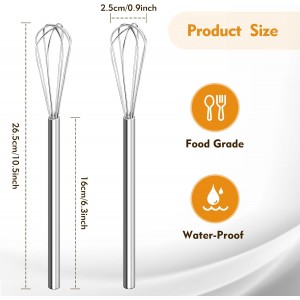 Mini Whisk, Stainless Steel Mixer, Mini Baking Mixer, Coffee and Cocktail Stirrer, Durable Kitchen Stirrer, 2(Piece)