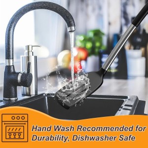 Yoehka Silicone Cooking Utensils Set for Nonstick Cookware, 4Pcs Heat Resistant Kitchen Silicone Spatula and Spoon Set with Stainless Steel Handle, Mixing, Flipping, Turning, Stirring, Black