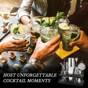 Boston Cocktail Shaker Set with Stand, 20-Piece Complete Bartender Kit for Home Bar Use, Essential Bar Set with 18oz & 28oz Tin Shaker, Bar Accessories and Recipes, Ideal for Parties & Gift Giving