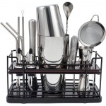 Boston Cocktail Shaker Set with Stand, 20-Piece Complete Bartender Kit for Home Bar Use, Essential Bar Set with 18oz & 28oz Tin Shaker, Bar Accessories and Recipes, Ideal for Parties & Gift Giving