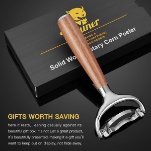 KULUNER Durable Stainless Steel Corn Peeler with Polished Wood Handle Corn on the Cob Stripper Kernel Remover Easy Use Corn Kernel Cutter Kitchen Gadget（Rosewood）