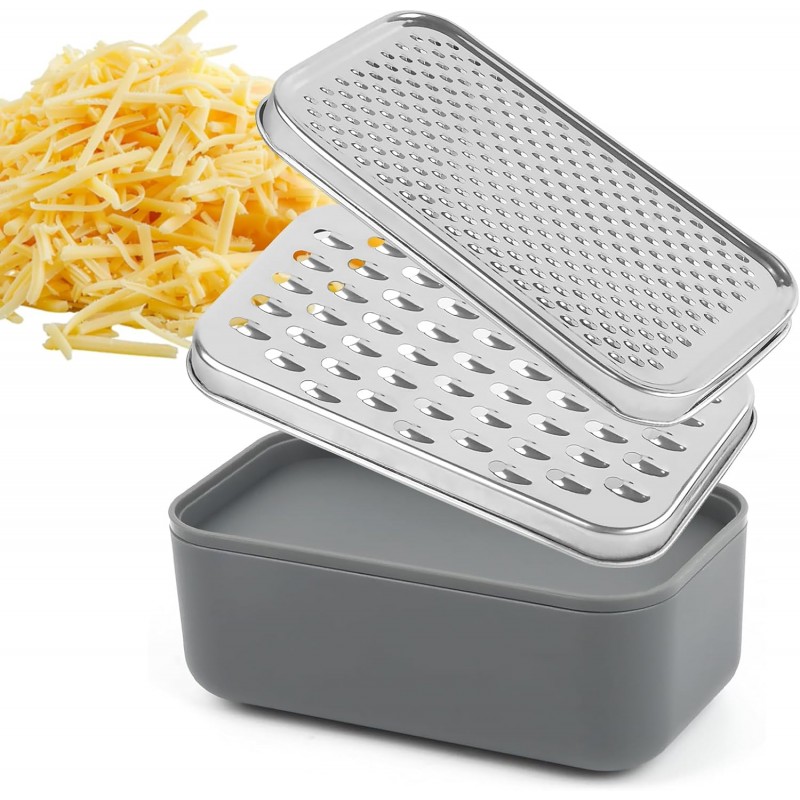 Cheese Grater Citrus Lemon Zester with Food Storage Container & Lid - Perfect For Hard Parmesan Or Soft Cheddar Cheeses, Ginger, Vegetables, Butter, Chocolate & Nutmeg, Gray