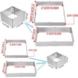 2 Pcs baking frames stainless steel mousse ring square retractable adjustable cake pan baking tools - baking pan square adjustable baking frame cake frame high 1.97in