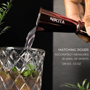 Nikita Cocktail Shaker, 5-Piece Martini Shaker & Bartender Kit with Bar Accessories Strainer, Jigger, Spoon & Muddler, Rose Gold 16oz Drink Mixer with Bartender Accessories