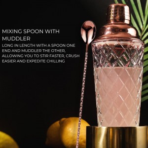 Nikita Cocktail Shaker, 5-Piece Martini Shaker & Bartender Kit with Bar Accessories Strainer, Jigger, Spoon & Muddler, Rose Gold 16oz Drink Mixer with Bartender Accessories