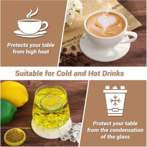 Acejoz Drink Coasters with Holder for Coffee Table, Absorbent Coasters Set of 6, Marble Style Ceramic Coaster for Wooden Table, Suitable for Kinds of Cups, Home Decor, 4 Inches(White)