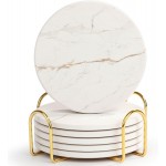 Acejoz Drink Coasters with Holder for Coffee Table, Absorbent Coasters Set of 6, Marble Style Ceramic Coaster for Wooden Table, Suitable for Kinds of Cups, Home Decor, 4 Inches(White)