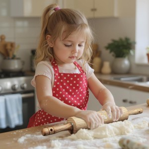 KARRYOUNG Rubber Wood Rolling Pin for Baking, Kitchen Dough Roller With Handles, Rodillo Para Masa, Rolling Pin for Dough, Pizza,Bread, Fondant & Tortilla