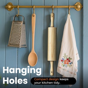 KARRYOUNG Rubber Wood Rolling Pin for Baking, Kitchen Dough Roller With Handles, Rodillo Para Masa, Rolling Pin for Dough, Pizza,Bread, Fondant & Tortilla