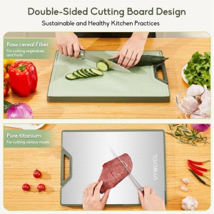 Titanium Cutting Board for Kitchen, Extra-Thick Double Sided Non-Toxic, Titanium & Wheat Straw PP, Food-Grade Chopping Board, Easy to Clean, Large 16"x11"