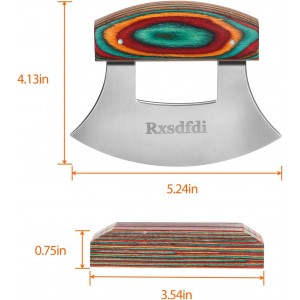 Pizza Cutter Rocker Knife, Sharp Ulu Knife with Wooden handle, Stainless Steel Blade Mincing Knives with Colored Wood Stand