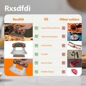 Pizza Cutter Rocker Knife, Sharp Ulu Knife with Wooden handle, Stainless Steel Blade Mincing Knives with Colored Wood Stand