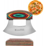 Pizza Cutter Rocker Knife, Sharp Ulu Knife with Wooden handle, Stainless Steel Blade Mincing Knives with Colored Wood Stand