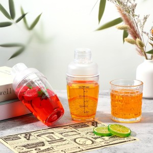 12 Pcs Plastic Cocktail Shaker Drink Mixer with Scales and Strainer Top Clear Shaker Cup with Measurement Plastic Bar Mixing Tool for Tea Coffee Bubble Tea Milk(350 Cc/ 12 oz)