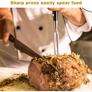 Heavy-Duty Stainless Steel Carving Fork with Black Wood-Sheathed Handle – Ideal for Turkey, Beef, Ham, BBQ, Grilling & Roasting