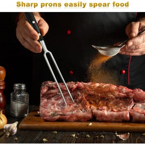 Heavy-Duty Stainless Steel Carving Fork with Black Wood-Sheathed Handle – Ideal for Turkey, Beef, Ham, BBQ, Grilling & Roasting