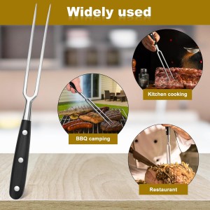 Heavy-Duty Stainless Steel Carving Fork with Black Wood-Sheathed Handle – Ideal for Turkey, Beef, Ham, BBQ, Grilling & Roasting