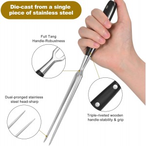 Heavy-Duty Stainless Steel Carving Fork with Black Wood-Sheathed Handle – Ideal for Turkey, Beef, Ham, BBQ, Grilling & Roasting