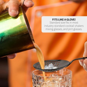 Julep Strainer, 304 Stainless Steel Cocktail Strainer with Rounded Handle, Bartender Tool for Mixing Glasses and Shakers, Professional Bar Accessory for Home or Bar Use (1, Black)